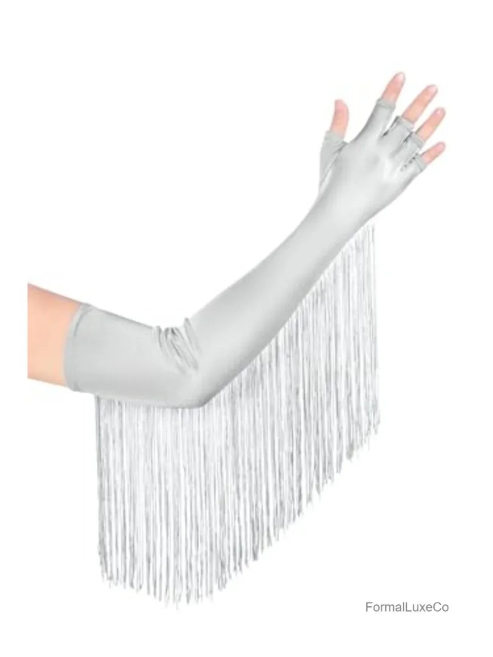 Vintage Opera Fingerless Elbow Gloves with Fringe for Costume Party